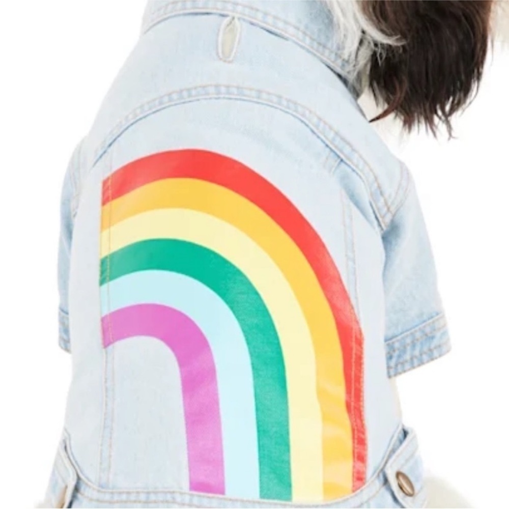 YOULY Pride Collection Denim Rainbow Striped Pet Jacket NWT Clothing Apparel